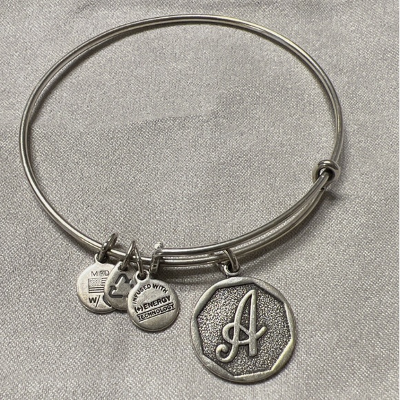 Alex And Ani "A" Initial Charm Silver Finish Bangle Bracelet - Picture 1 of 2